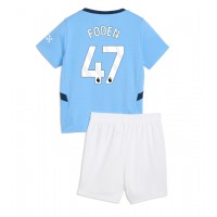 Camisa de Futebol Manchester City Phil Foden #47 Equipamento Principal Infantil 2024-25 Manga Curta (+ Calças curtas)